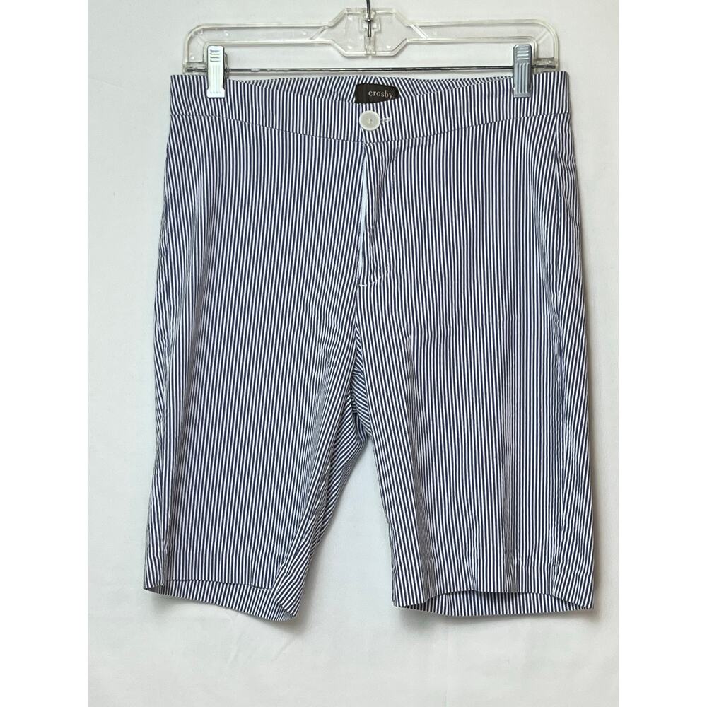 Crosby Women's Size 8 Blue White Seersucker Pinstripe Walking Shorts Preppy